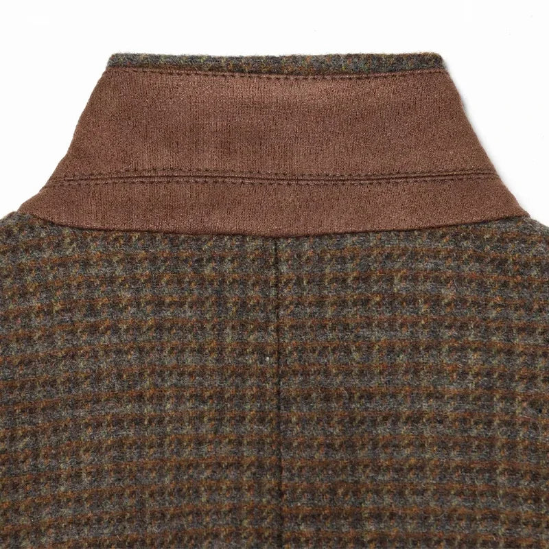 Elegant Grid Stand Collar Loose Single Breasted Woolen Coat for Women