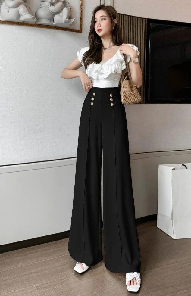 High Waist Female Trousers Elastic Classic Xxl Vintage Korean Fashion Chic and Elegant Aesthetic G 90s Women's Pants Wide Leg