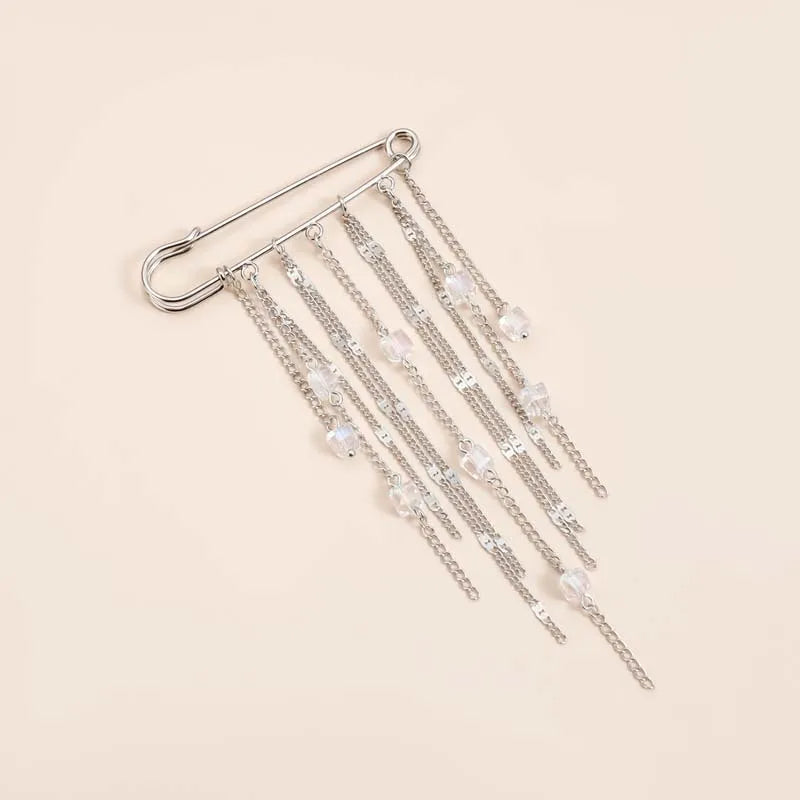 Layered Pearl Heart and Star Tassel Brooch for Women