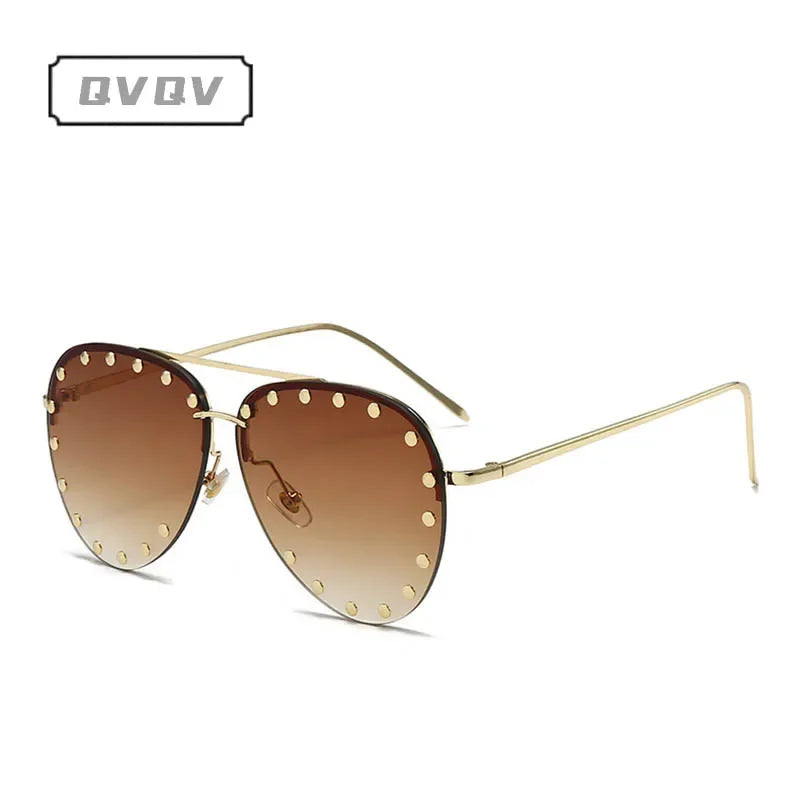 Oversized Rimless Gradient Pilot Sunglasses for Women