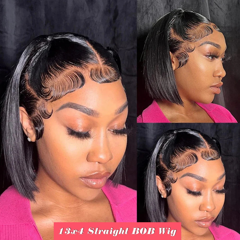 HD Straight Brazilian Human Hair Bob Lace Front Wig for Women