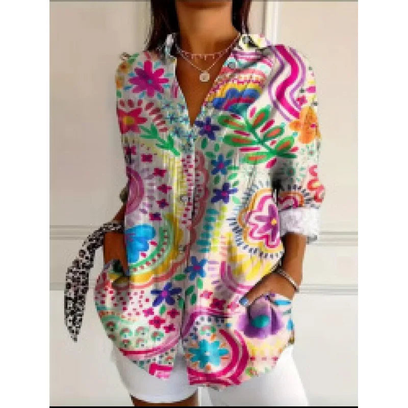 Ditsy Floral Oversized Dropped Shoulder Blouse for Women