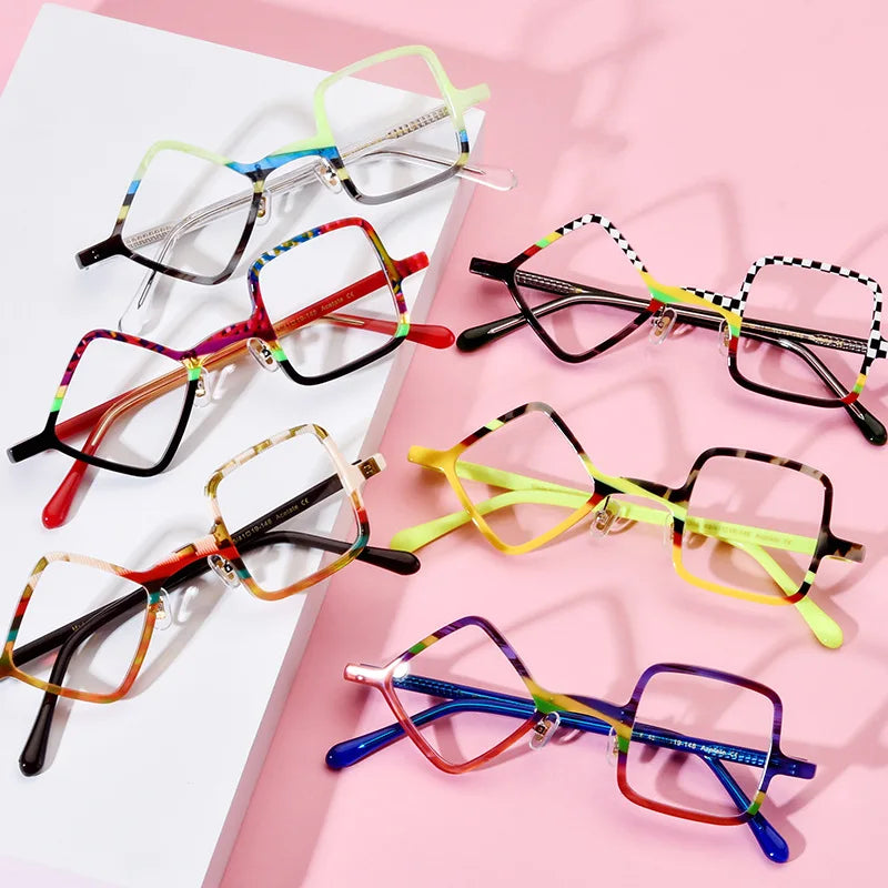 Frosted Patchwork Square Acetate Eyeglass Frames for Women