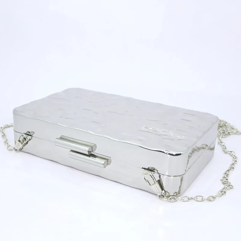 Luxury Silver Wavy Chain Evening Handbag for Women