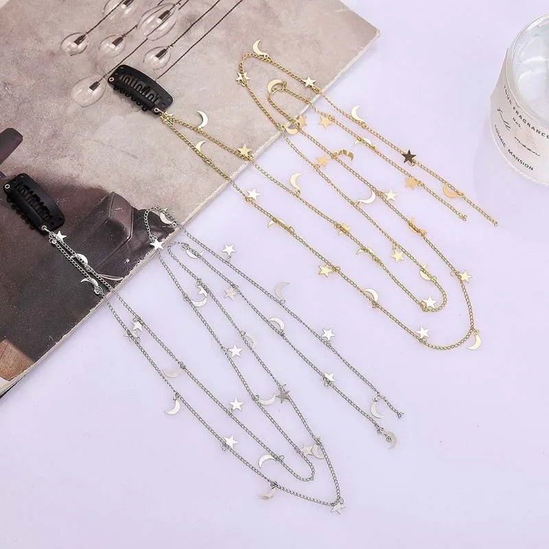 Gold Celestial Tassel Chain Hair Clip