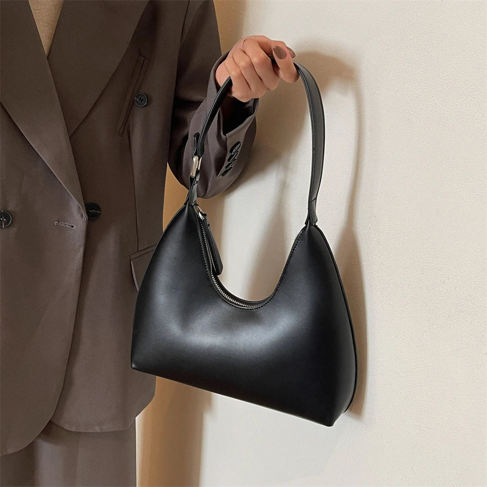 Minimalist Pure Color Polyurethane Leather Shoulder Bag for Women