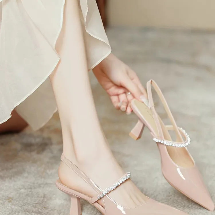 Rhinestone Stiletto Back Strap Sandals