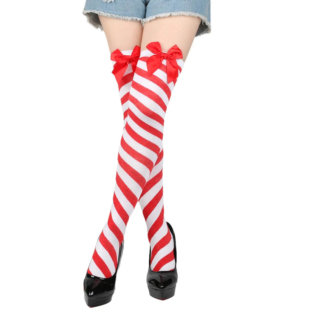 Red And Green Striped Christmas Stockings With Bows for Women