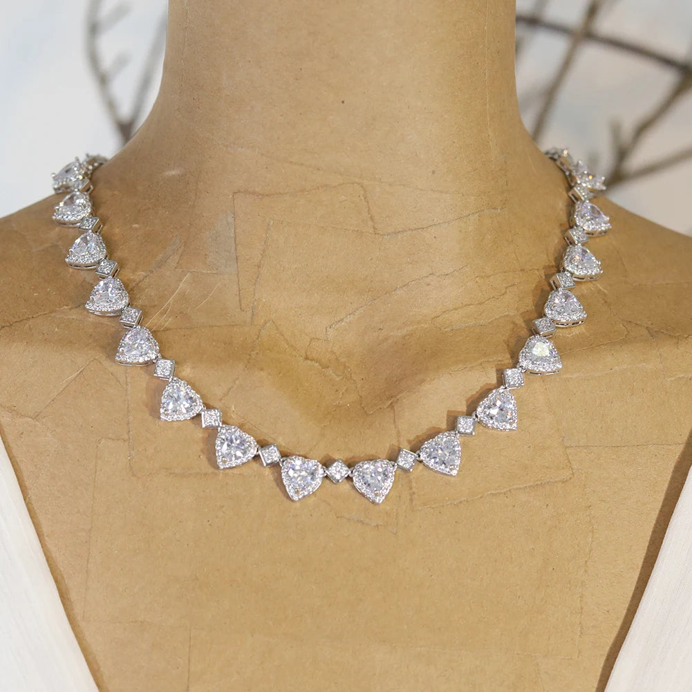 Pink Heart Crystal Necklace And Earring Set For Women