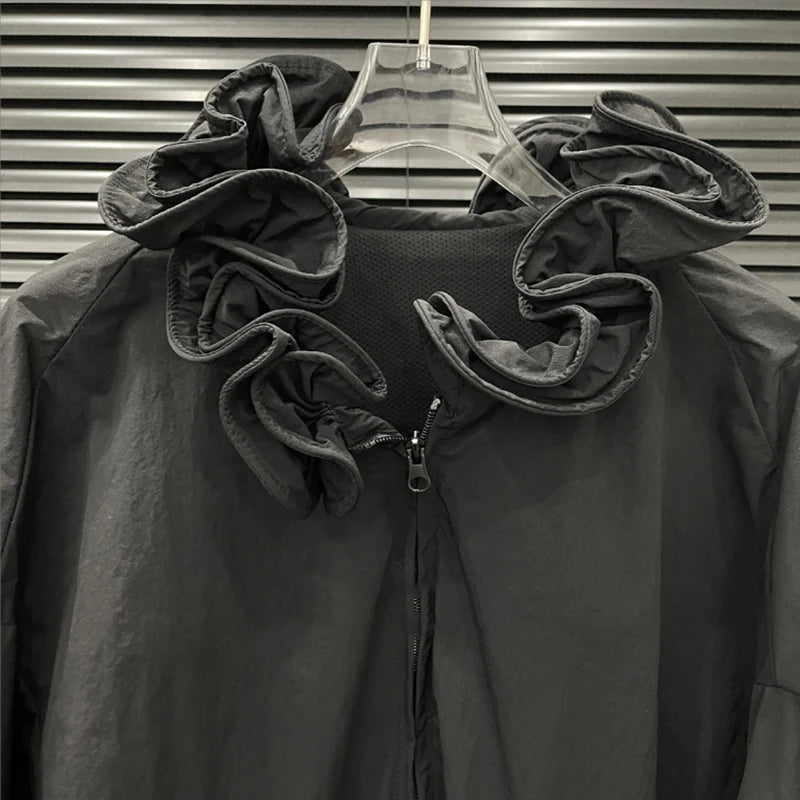 KUCLUT 2025 Autumn New Fashion Ruffle Plaid Batwing Sleeve Zipper Loose Jacket For Casual Elastic Waist Wide-Leg Pants 1A621