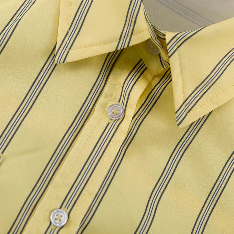 Long Sleeve Crop Top Striped Two Piece Shorts Set for Women
