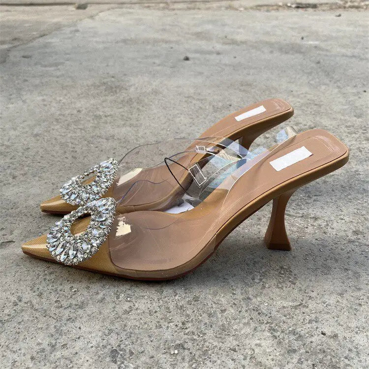 Crystal Pointed Toe High Heel Slingback Sandals for Women