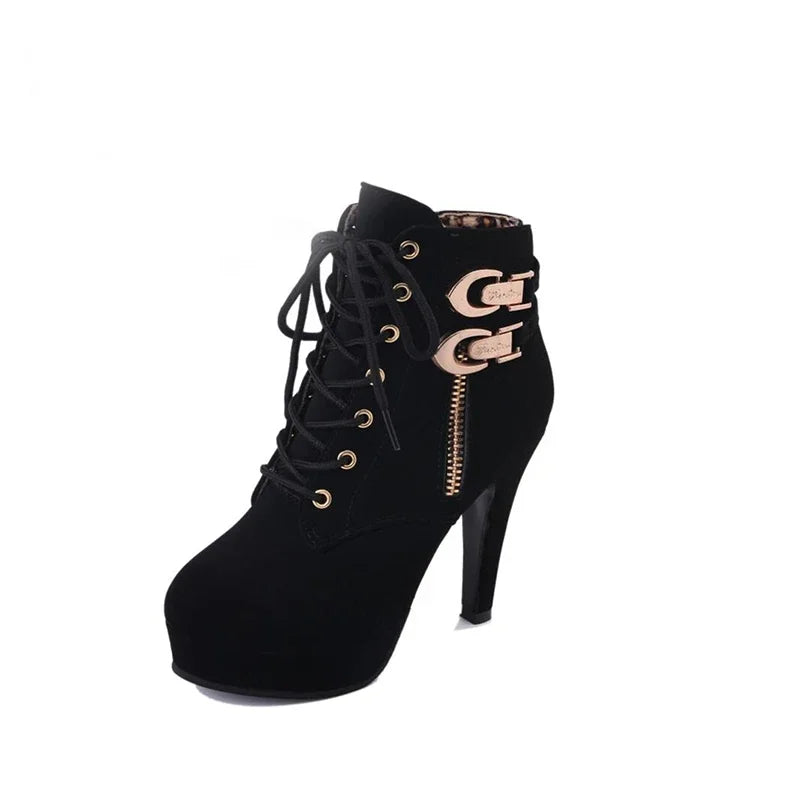 High Heel Platform Buckle Ankle Boots