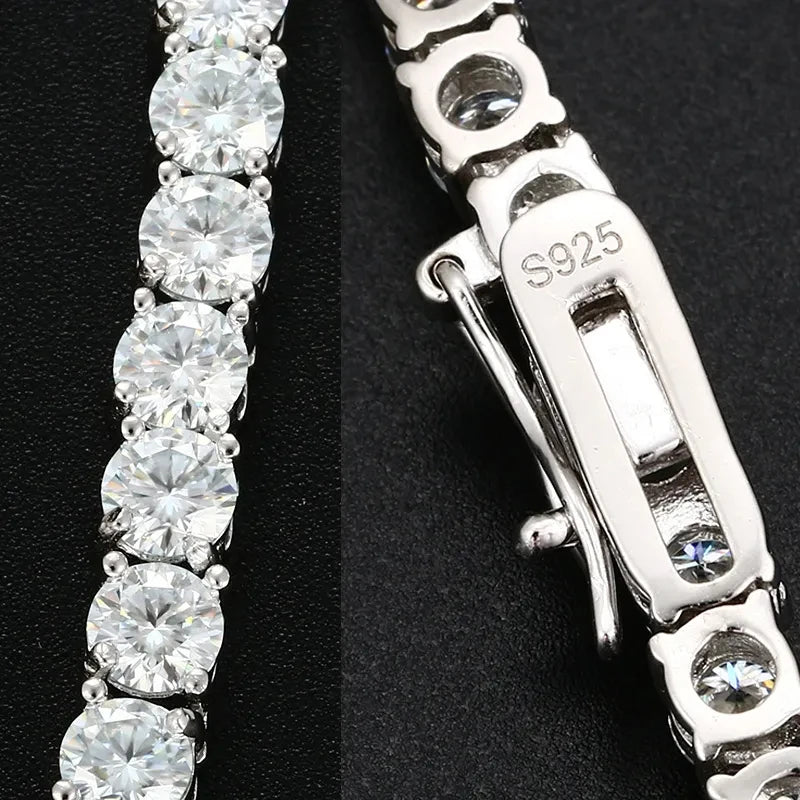 Moissanite Sterling Silver Tennis Chain Bracelet for Women
