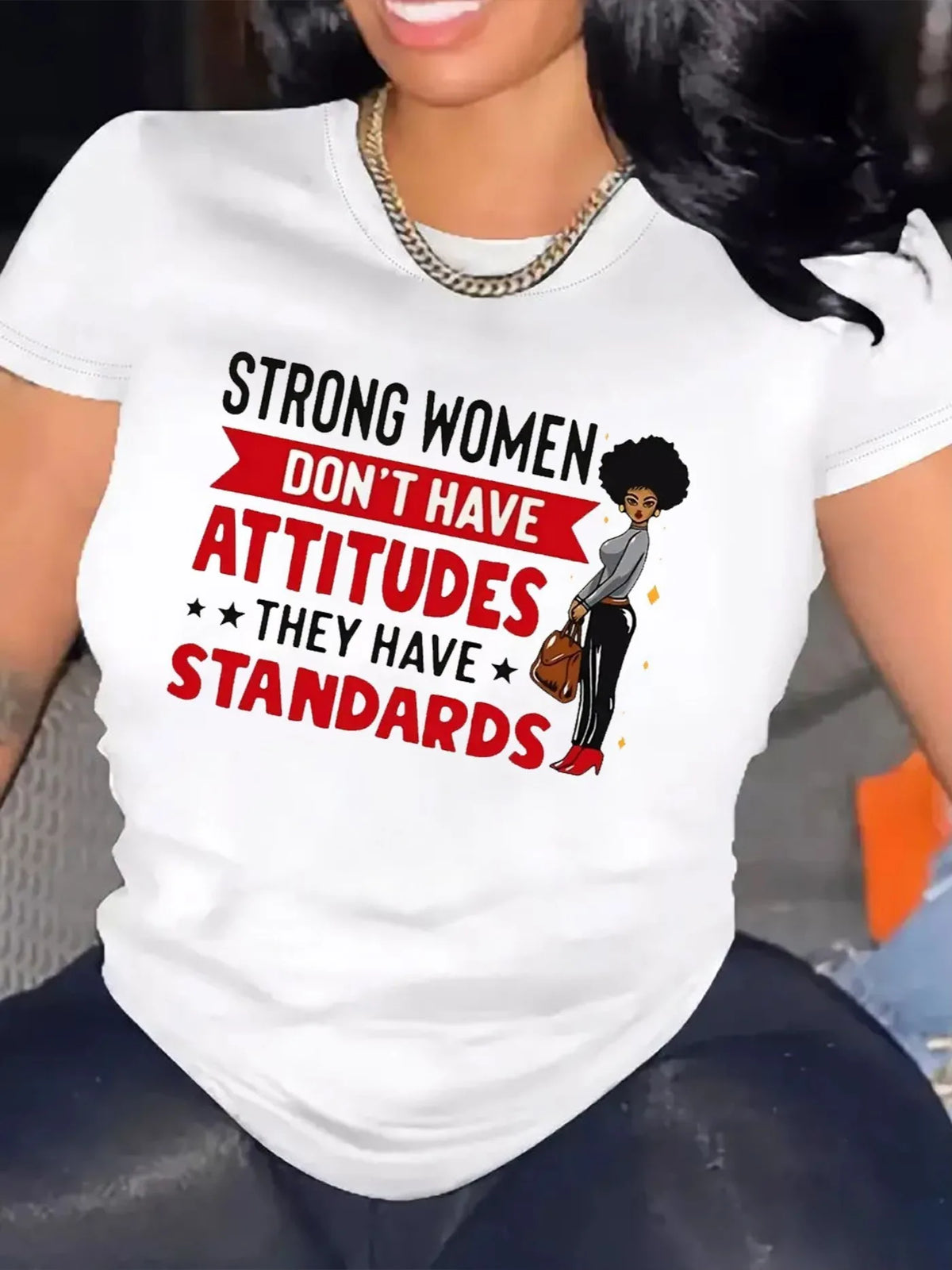 Soft Stretch Quote Print Graphic Casual Tee For Women