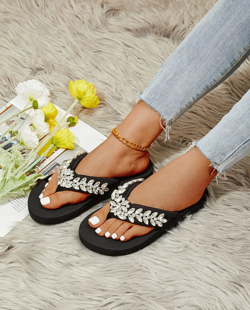 Crystal Accent Clip Toe Casual Summer Sandals For Women