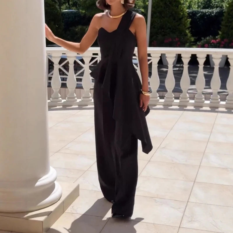 Elegant Sleeveless Halter Top And Pocket Pants Set for Women