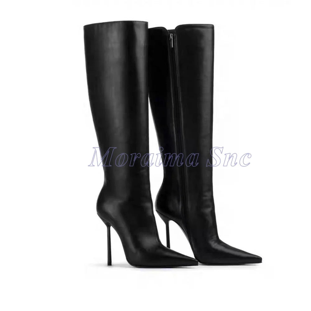 Modern Pointed Toe Stiletto Knee High Boots For Women