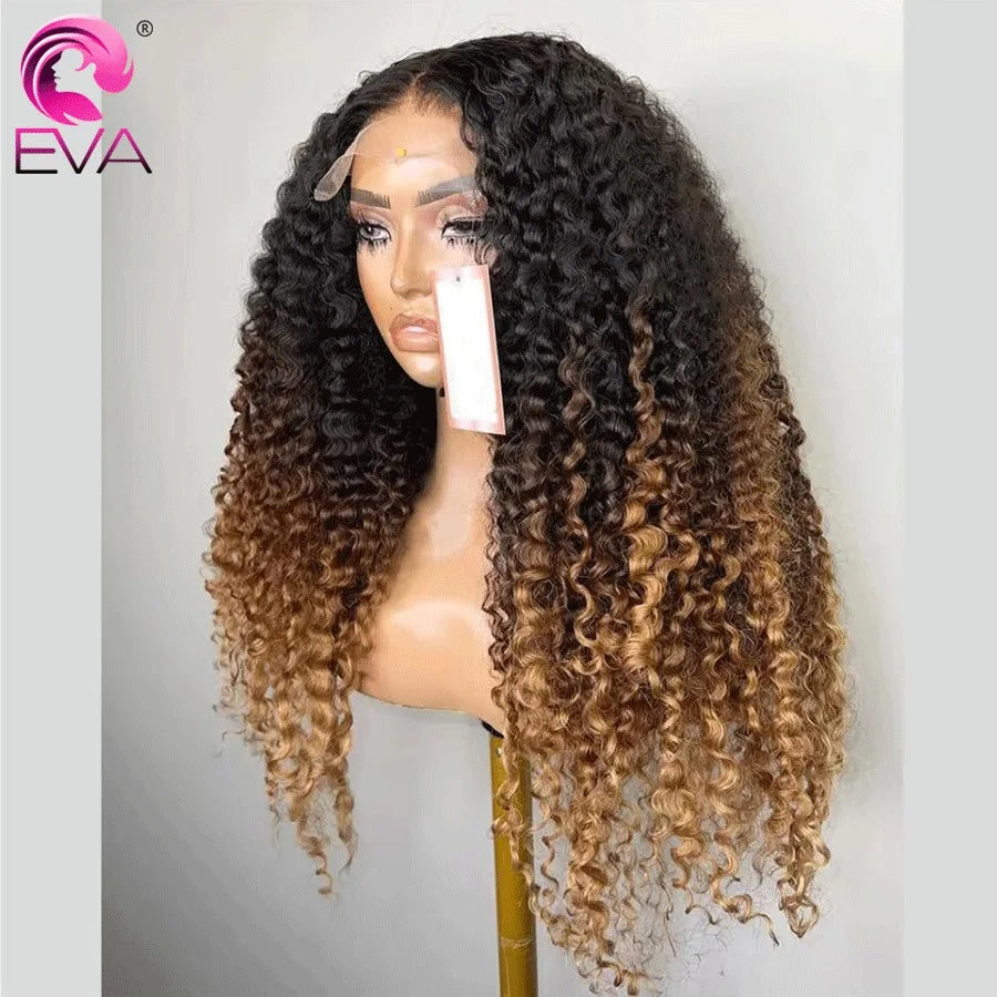Caramel Brown Wand Curly 13x6 HD Lace Frontal Wig With Dark Root Wig Ombre Color 13x4 Lace Front Human Hair Wig HD Closure Wigs