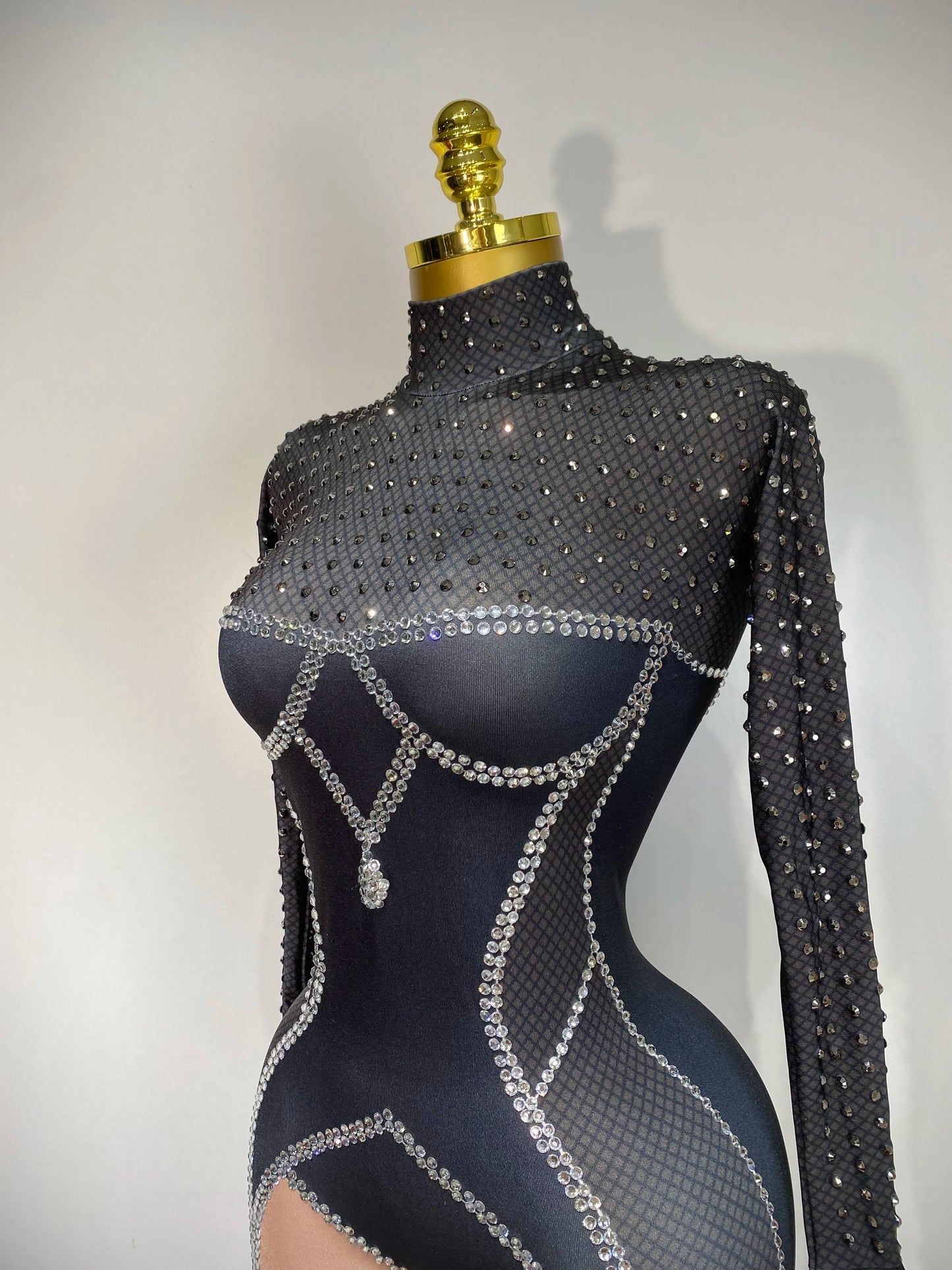 STOCK Sparkly Diamond Women Sexy Mesh Jumpsuit Nightclub Bar Party Show Gogo Dancer Clothing Drag Queen Outfit Stage Costume