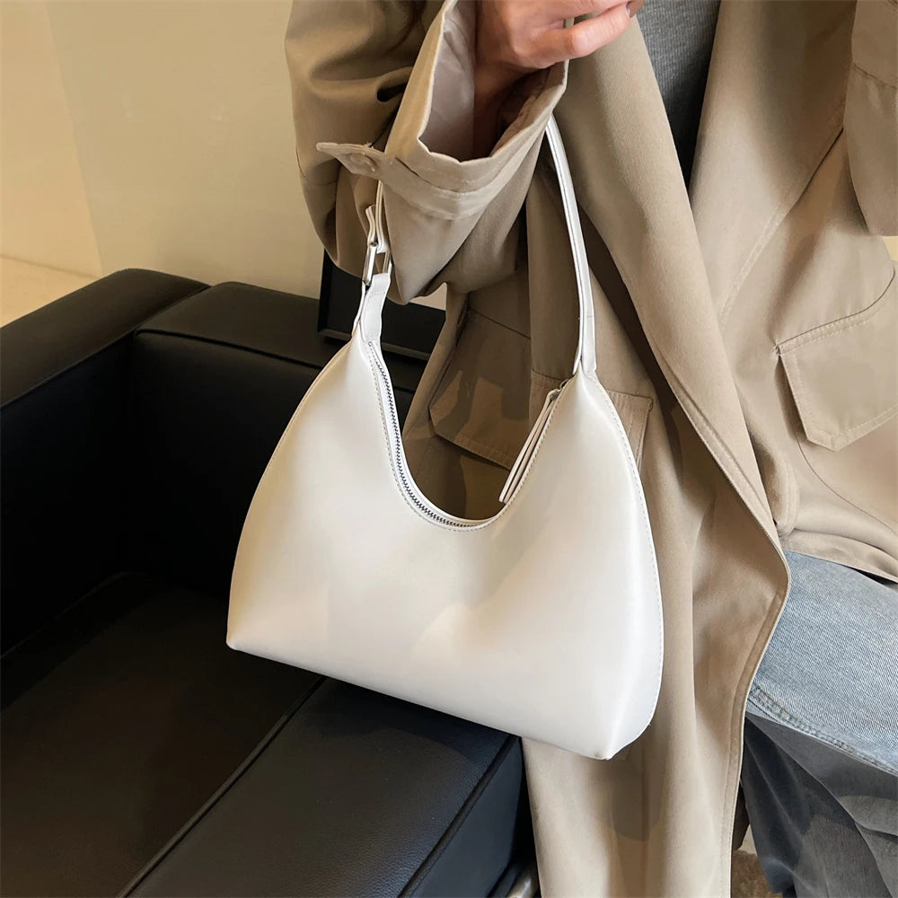Minimalist Pure Color Polyurethane Leather Shoulder Bag for Women