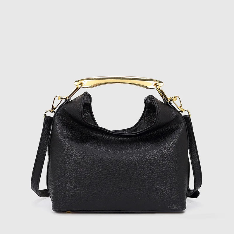 Luxury Texture Women's Bag Lychee Pattern Metal Handle Shoulder Bag Evening Clutch Bag Fashion Designer Half-moon Crossbody Bag