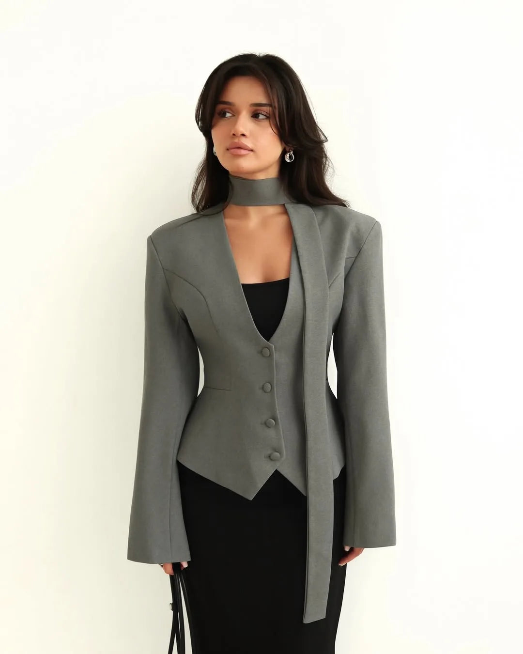 Elegant V Neck Long Sleeve Blazer Jacket for Women