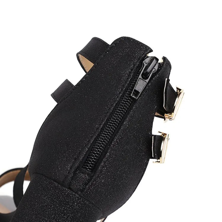 Square Heel Buckle Cross Strap Sandals