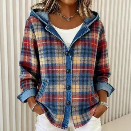 Plaid Oversized Cardigan Loose Cozy Flannel Hooded Cardigan Vintage European Chunky Knit Cardigan Button Front Warm Hoodie