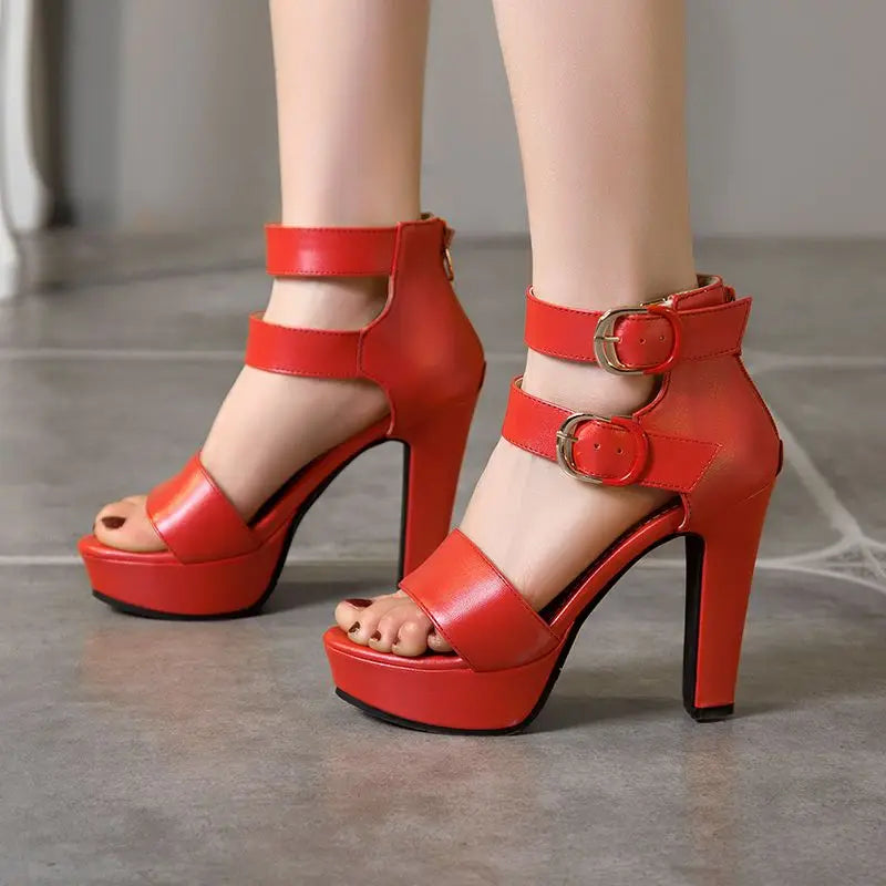 Chunky Platform Sandals with Zipper Buckles for Women