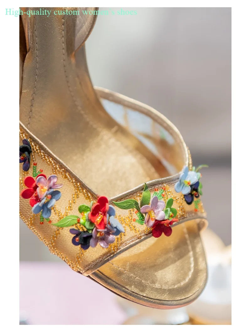 Floral Rhinestone Embellished Wedding Shoes for Women