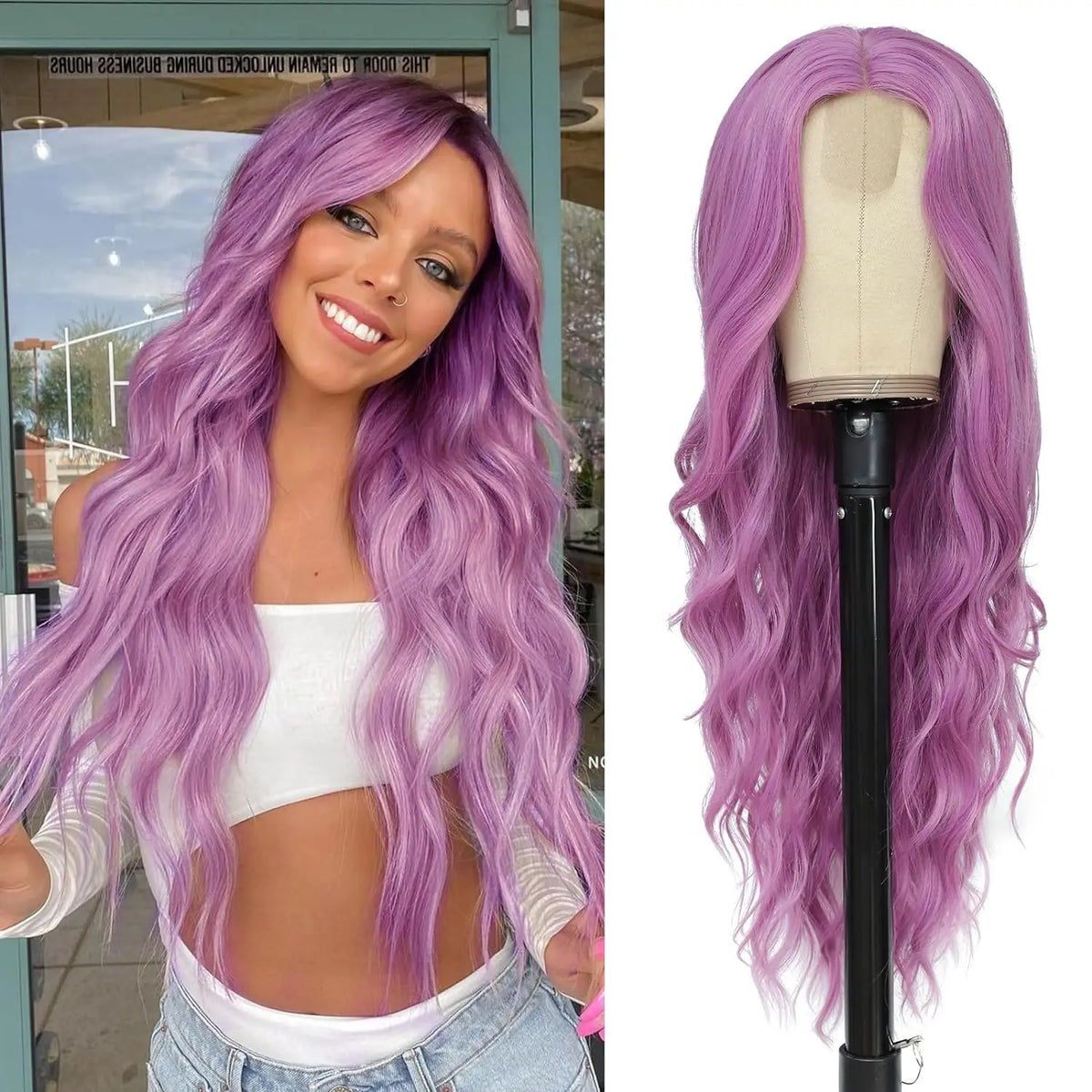 Synthetic Middle Part Wavy Lace Front Wig For Women