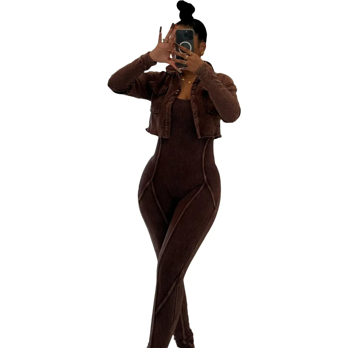 Washed Fabric Two Piece Knit Set