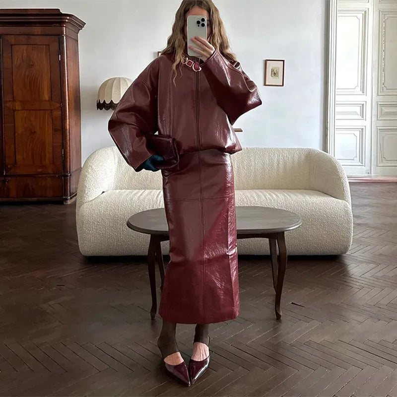 Vintage Leather Skirt Set