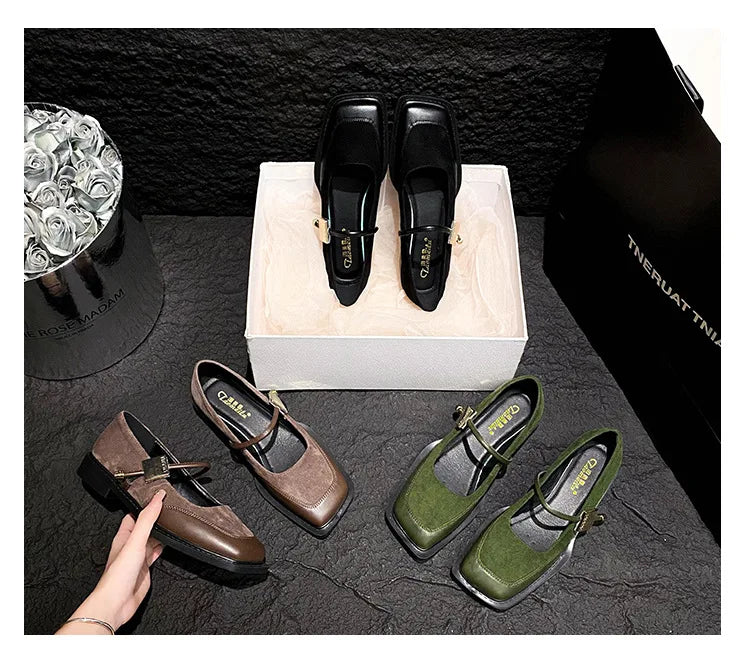 Retro Square Toe Low Heel Mary Jane Shoes for Women