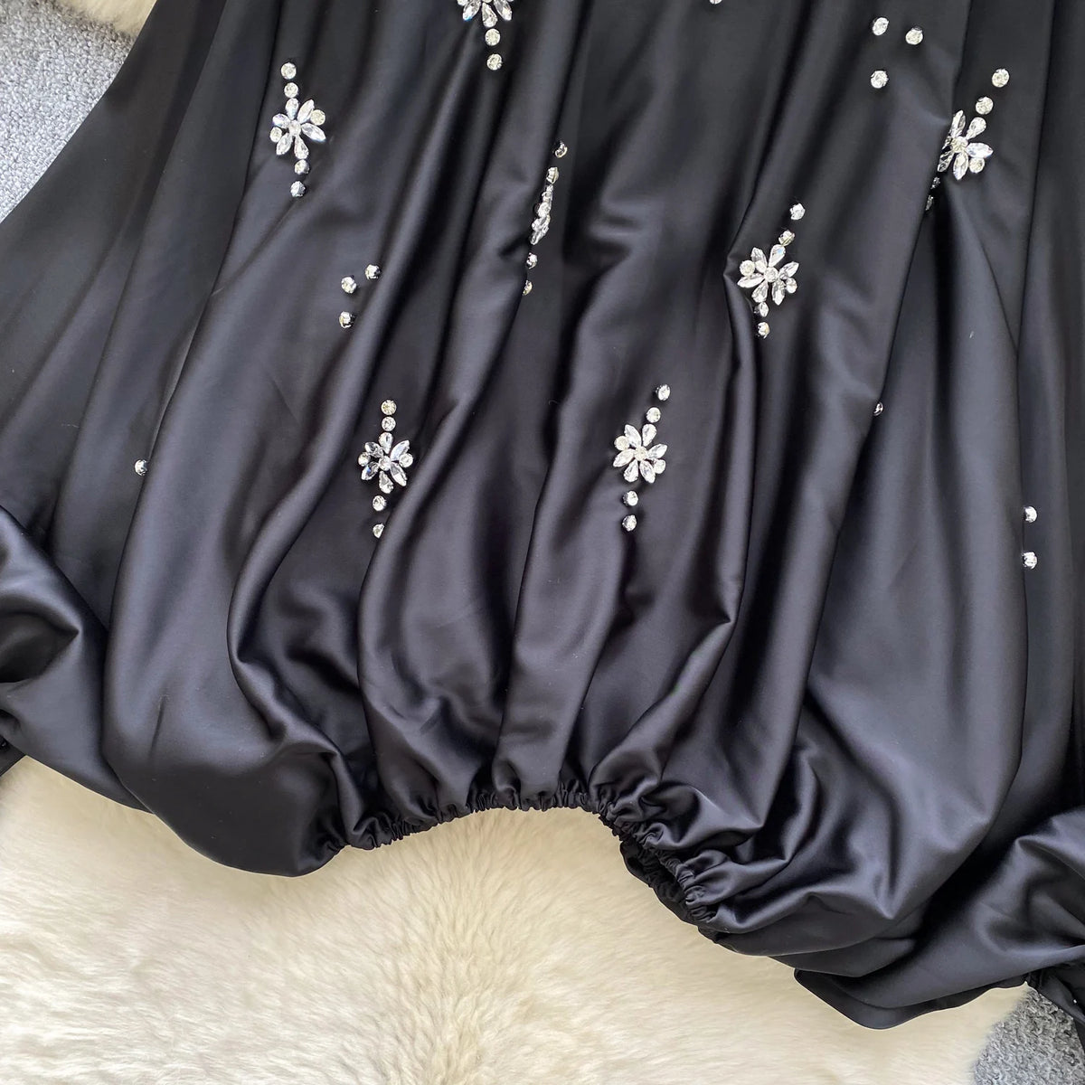 Elegant Beaded Satin Batwing Sleeve Blouse for Women