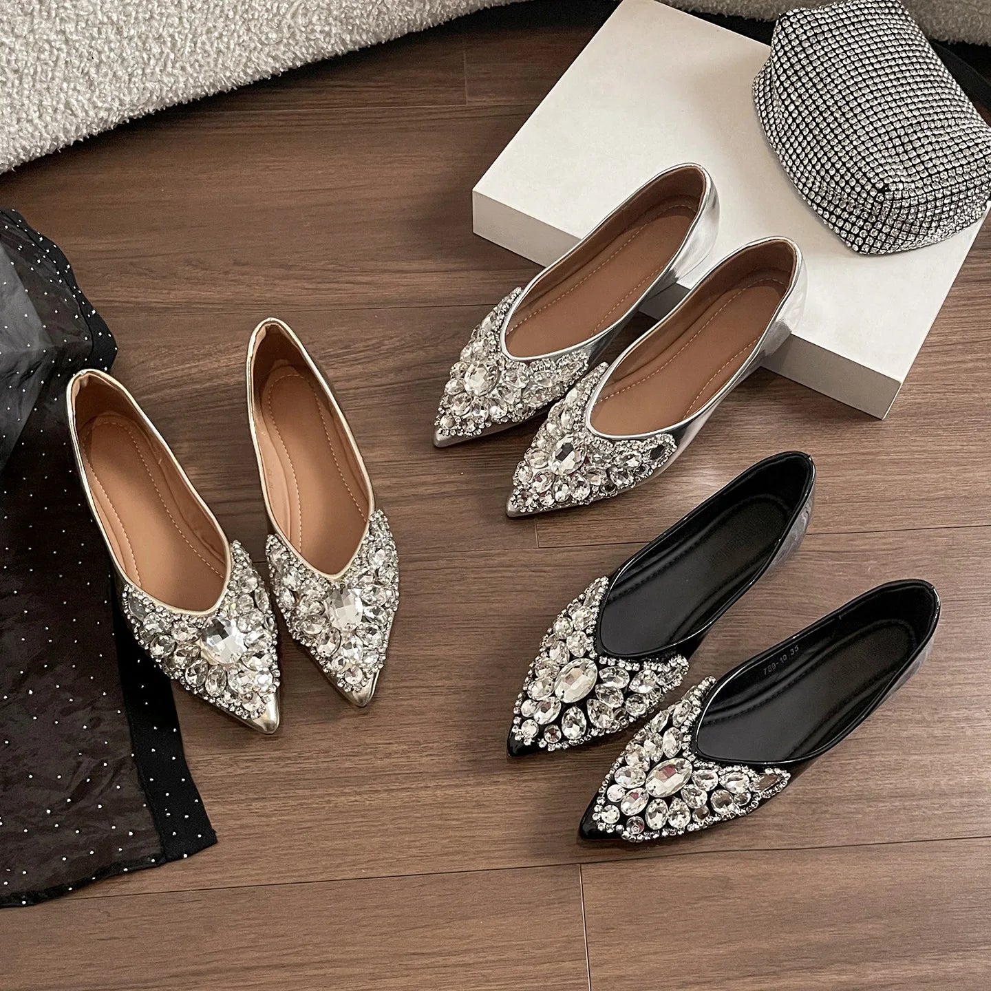 Elegant Patent Leather Rhinestone Ballet Flats for Women