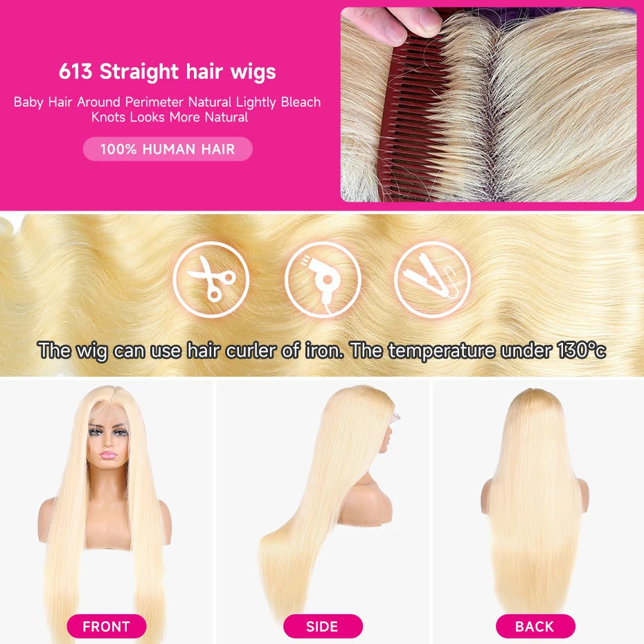 613 300% Density 30 40 Inch Lace Wig Human Hair Straight 13x4 13x6 HD Lace Front Wigs For Women Blonde Colored Human Hair Wigs