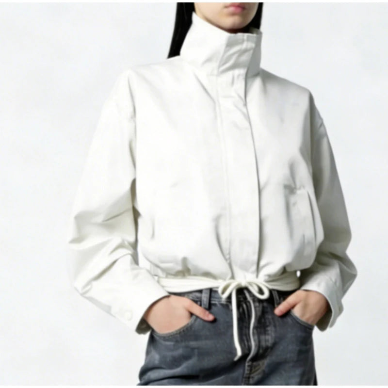 Casual Solid Jacket With Stand Collar And Pockets for Women