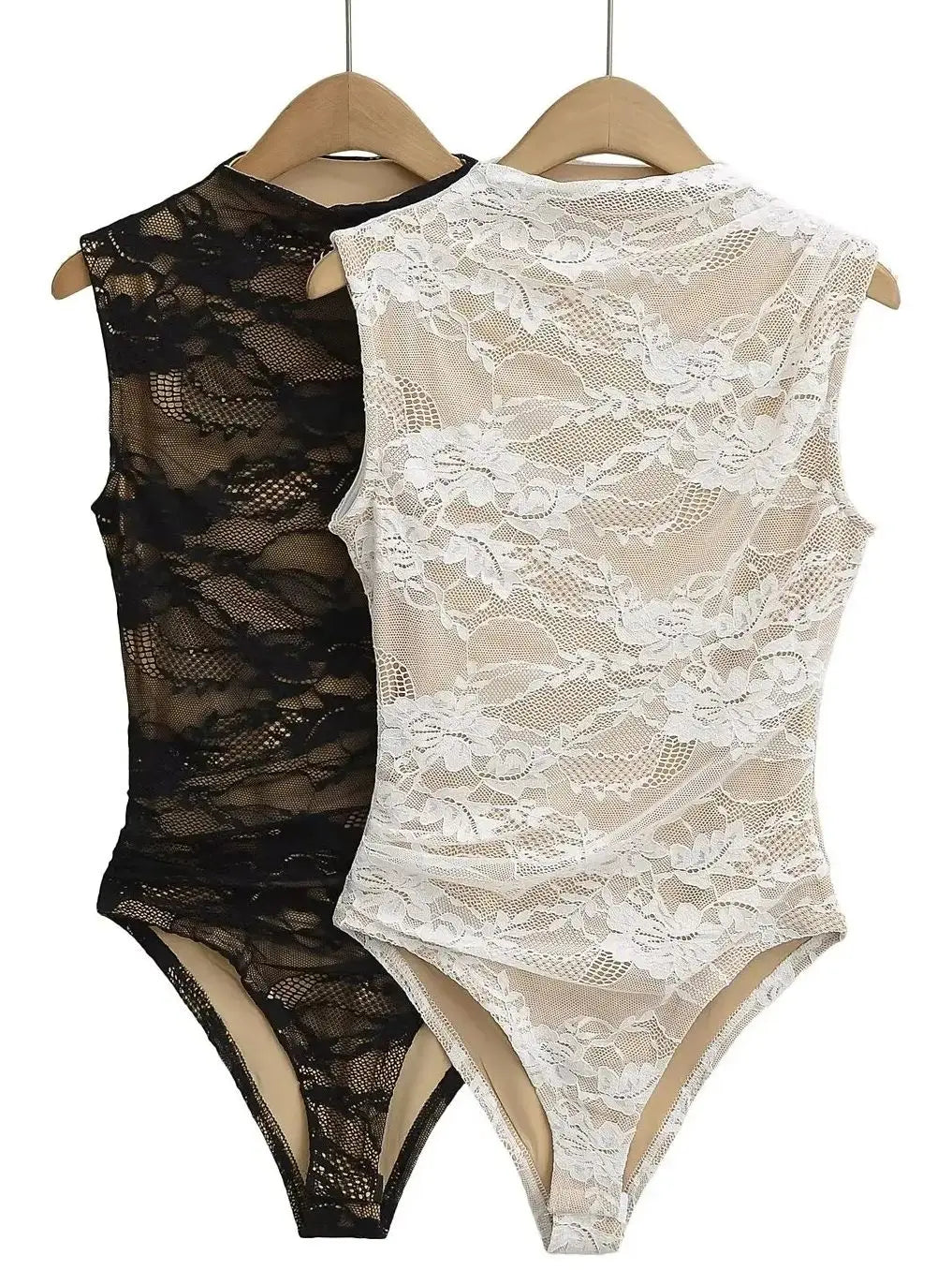 Elegant Sleeveless Bodycon Lace Bodysuit Top For Women