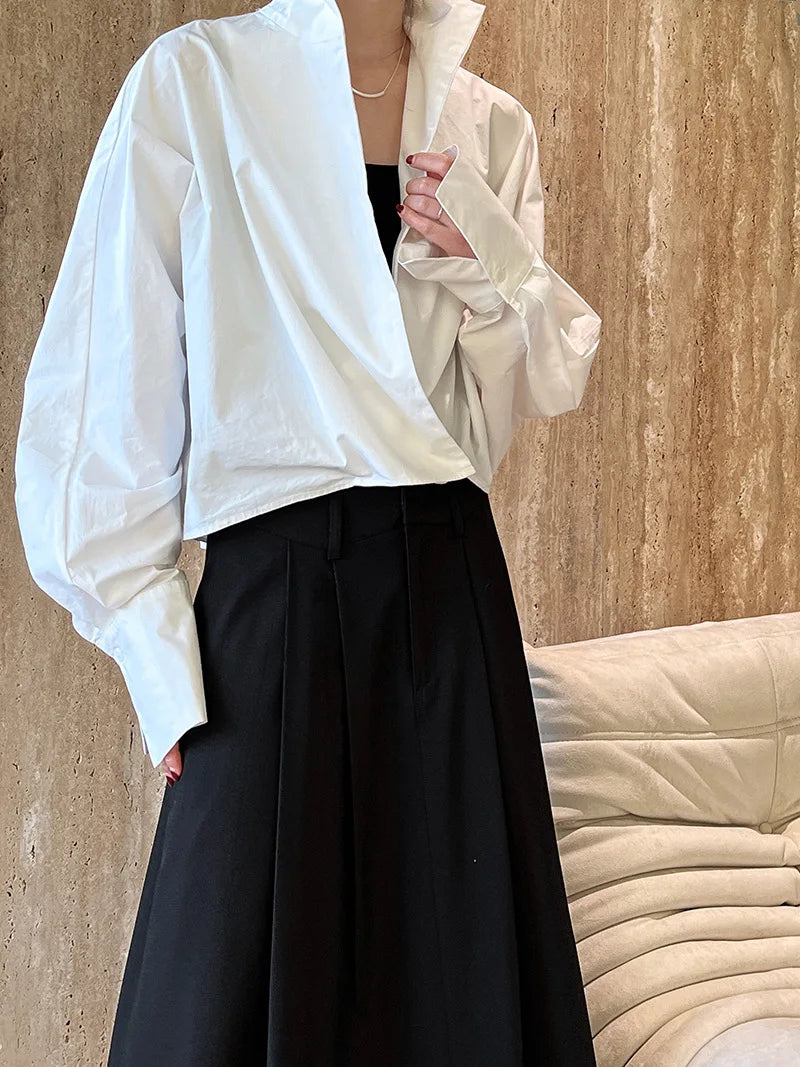 Batwing Sleeve Stand Collar Blouse