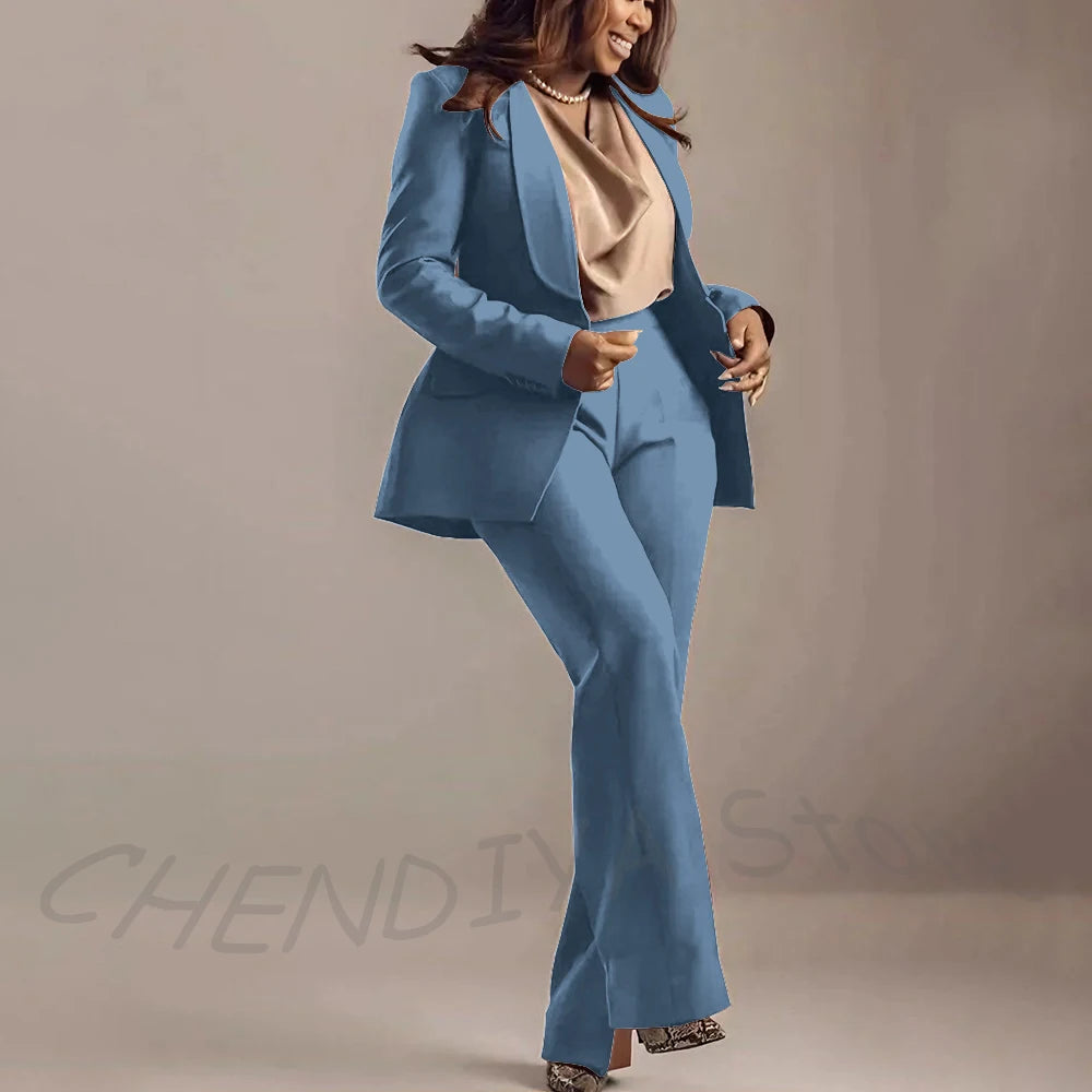 Classic Brown Women Suits Shawl Lapel Slim Fit Solid Color Formal Sets 2 Piece High Quality Office Lady Outfits Jacket Pants