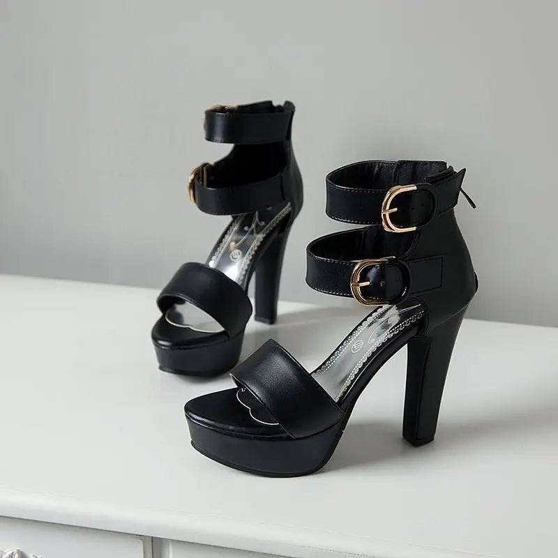 Chunky Platform Sandals with Zipper Buckles for Women