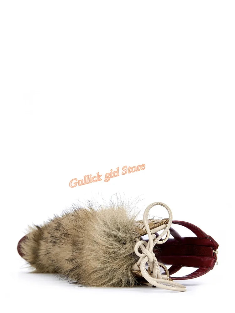 Faux Fur Open Toe Knee High Sandal Boots for Women