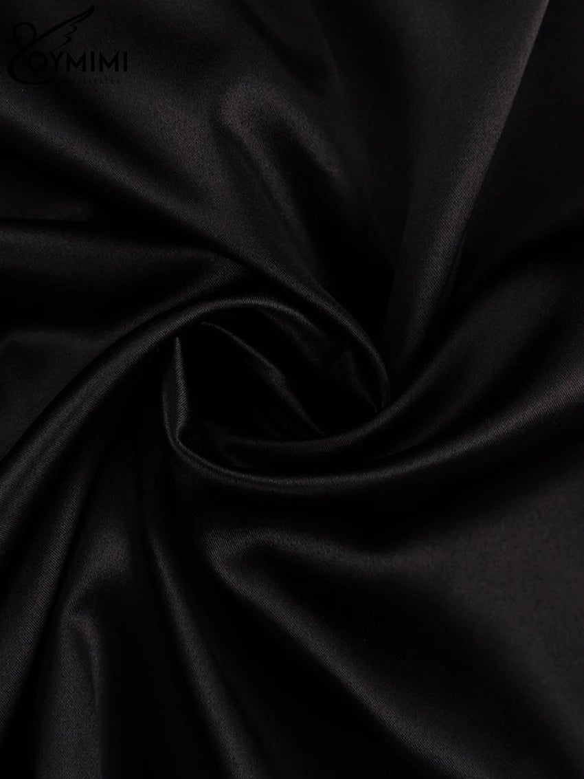 Oymimi Fashion Black Satin Patchwork 2 Piece Set Women Outfit Streetwear Long Sleeve Shirt With High Waist Pant Sets Y2k Clothes