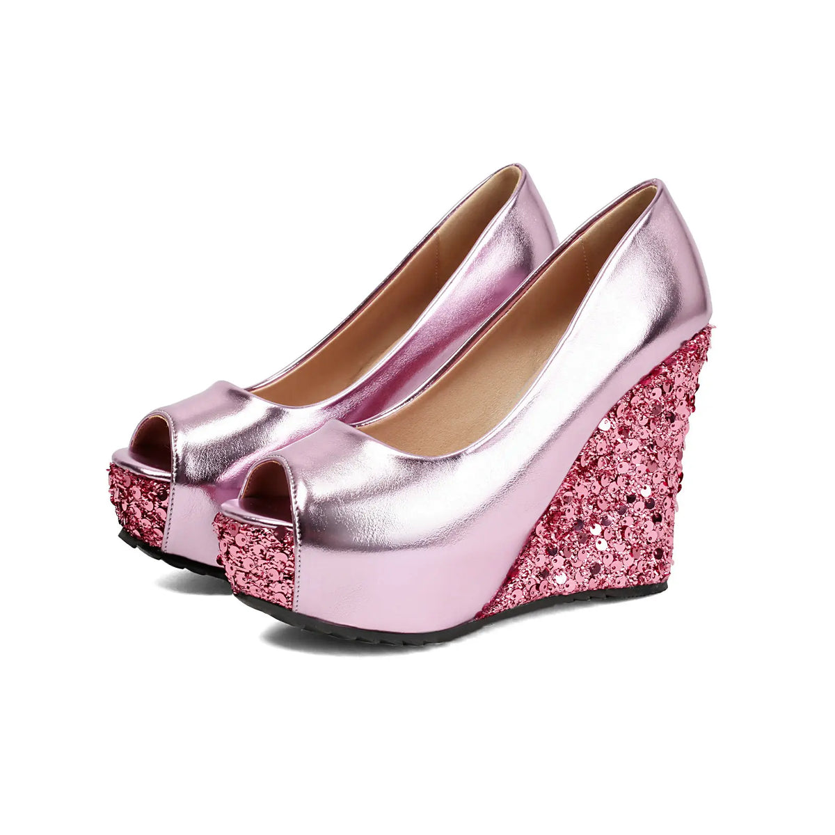 Sparkly Sequin Peep Toe Platform Wedge Sandals for Women