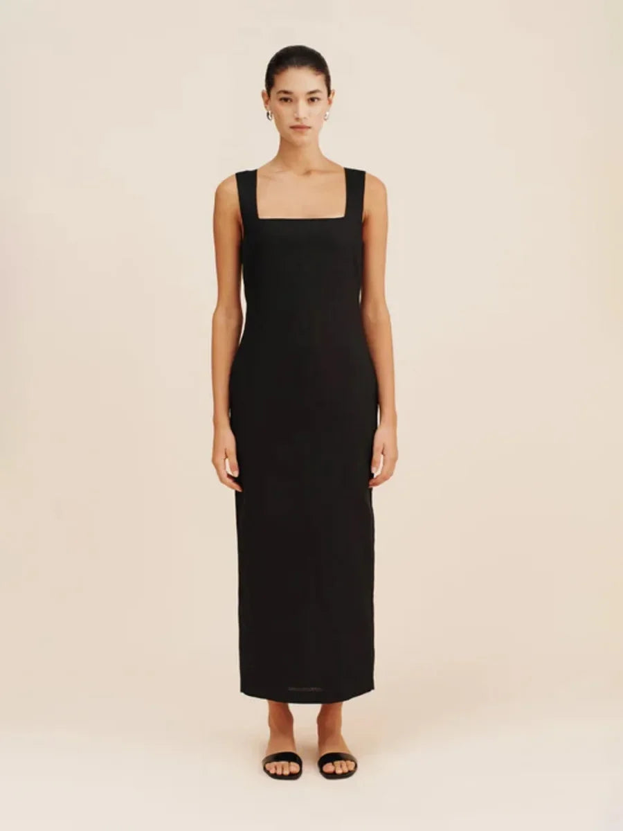 Elegant Square Neck Suspender Cotton Blend Dress For Women