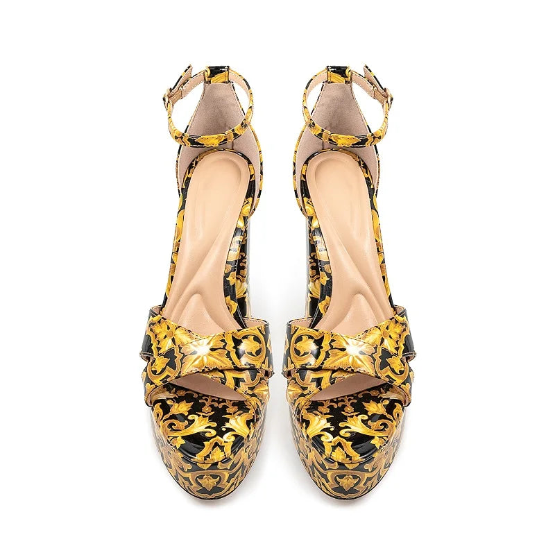 Summer Platform Sandals Printed Leather Ultra High Heel for Women