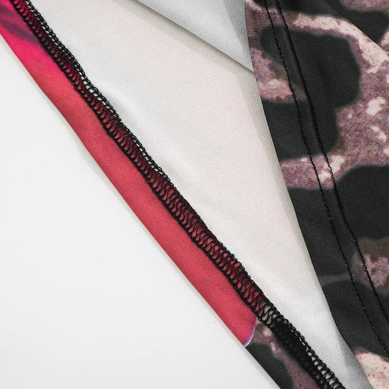 FAGADOER Sexy Leopard Floral Print Two Piece Outfits Woman Skew Collar Bandage Tank Tops + Skinny Pants Matching Streetwear New