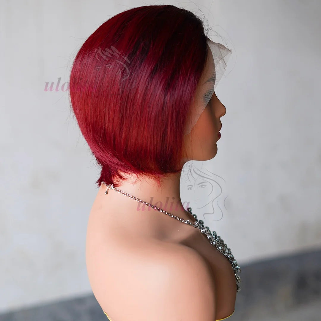 Ombre Pixie Cut Human Hair Lace Front Wig for Women